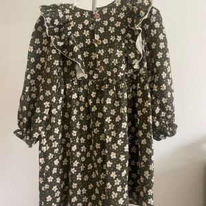 Floral Kids Dress in Black and White